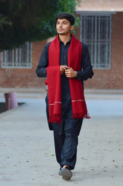 Men Wool Maroon color Shawl by Designer Shawl.